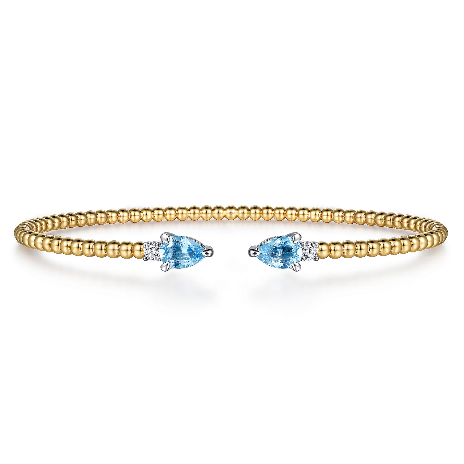 14K White & Yellow Gold Bujukan Open Cuff Bracelet with Blue Topaz and Diamond End Caps
