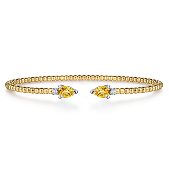 14K White & Yellow Gold Bujukan Open Cuff Bracelet with Citrine and Diamond End Caps