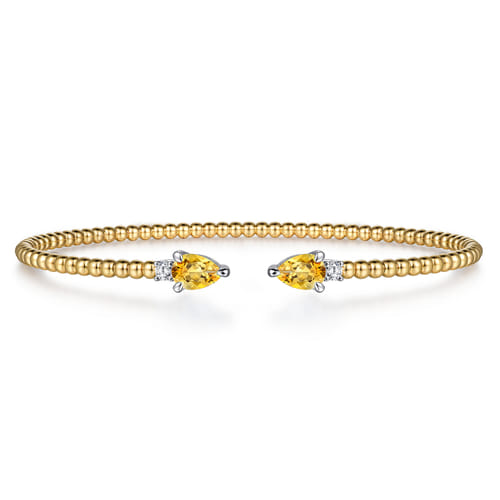 14K White & Yellow Gold Bujukan Open Cuff Bracelet with Citrine and Diamond End Caps 14K White & Yellow Gold Bujukan Open Cuff Bracelet with Citrine and Diamond End Caps