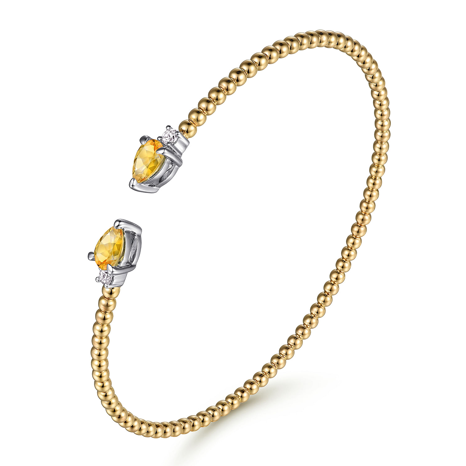 14K White & Yellow Gold Bujukan Open Cuff Bracelet with Citrine and Diamond End Caps