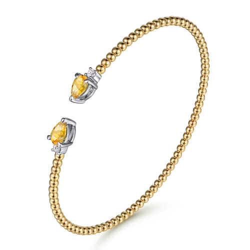 14K White & Yellow Gold Bujukan Open Cuff Bracelet with Citrine and Diamond End Caps 14K White & Yellow Gold Bujukan Open Cuff Bracelet with Citrine and Diamond End Caps