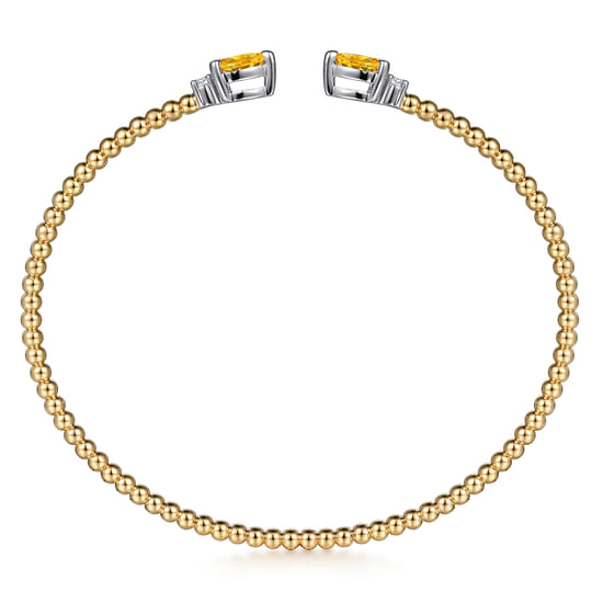 14K White & Yellow Gold Bujukan Open Cuff Bracelet with Citrine and Diamond End Caps angle 3