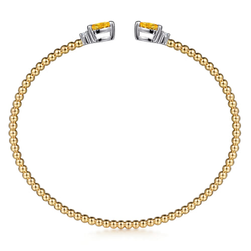14K White & Yellow Gold Bujukan Open Cuff Bracelet with Citrine and Diamond End Caps 14K White & Yellow Gold Bujukan Open Cuff Bracelet with Citrine and Diamond End Caps