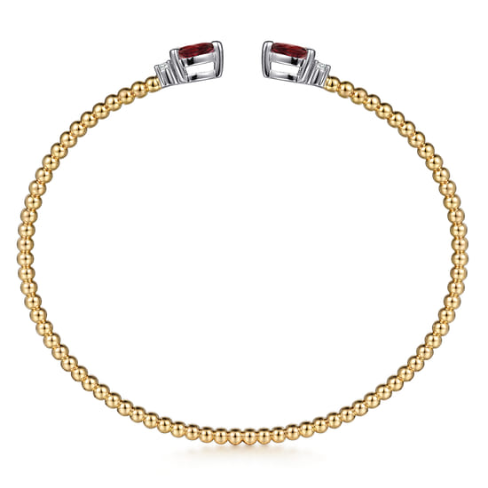 14K White & Yellow Gold Bujukan Open Cuff Bracelet with Garnet and Diamond End Caps angle 3