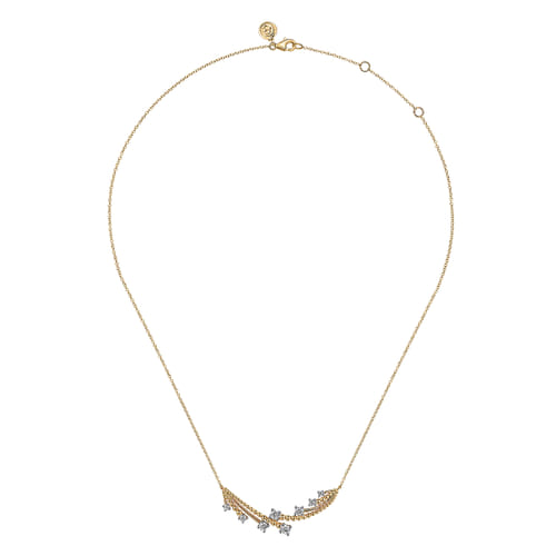 14K White & Yellow Gold Bujukan and Diamond Bar Necklace