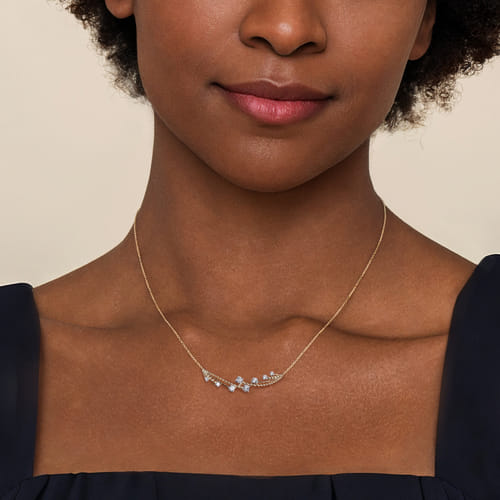 14K White & Yellow Gold Bujukan and Diamond Bar Necklace