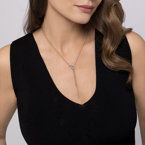 14K White & Yellow Gold Bujukan and Diamond Buckle Y Necklace