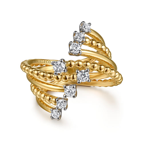 14K White & Yellow Gold Bujukan and Diamond Bypass Ring 14K White & Yellow Gold Bujukan and Diamond Bypass Ring