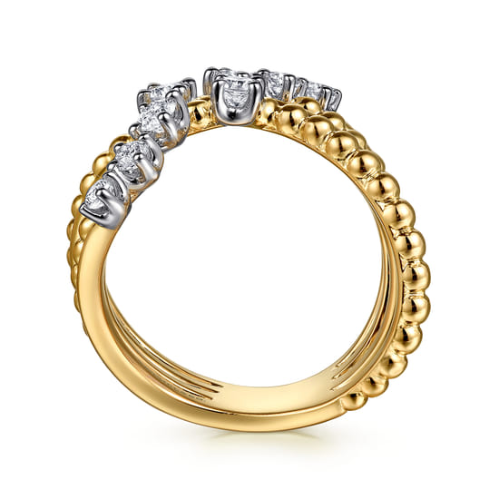 14K White & Yellow Gold Bujukan and Diamond Bypass Ring angle 2