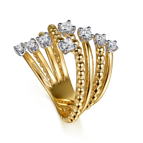 14K White & Yellow Gold Bujukan and Diamond Bypass Ring 14K White & Yellow Gold Bujukan and Diamond Bypass Ring