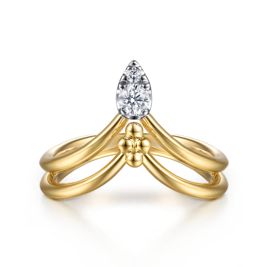 14K White & Yellow Gold Bujukan and Diamond Chevron Ring