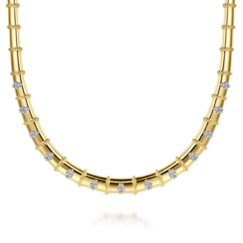 14K White & Yellow Gold Bujukan and Diamond Choker