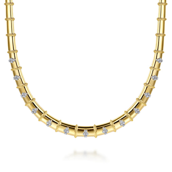 14K White & Yellow Gold Bujukan and Diamond Choker