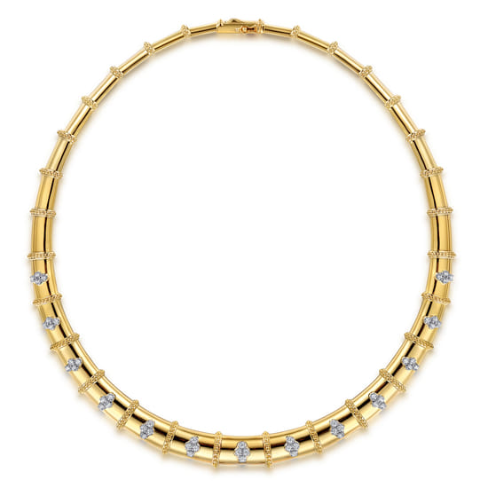 14K White & Yellow Gold Bujukan and Diamond Choker angle 2