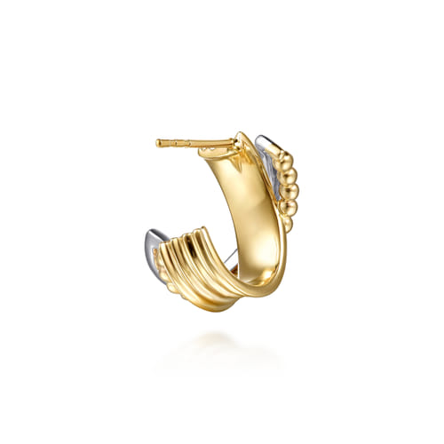 14K White & Yellow Gold Bujukan and Diamond Criss Cross J Hoop Earrings