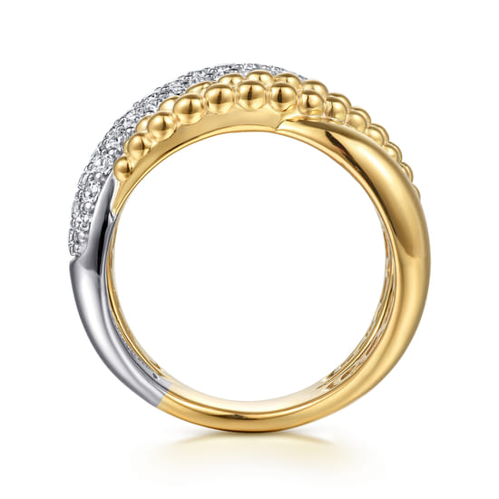 14K White & Yellow Gold Bujukan and Diamond Criss Cross Ring angle 2 14K White & Yellow Gold Bujukan and Diamond Criss Cross Ring angle 2