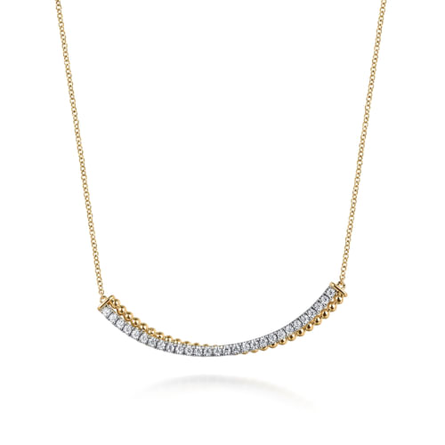 14K White & Yellow Gold Bujukan and Diamond Curved Bar Necklace