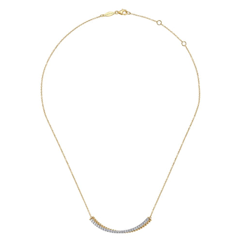 14K White & Yellow Gold Bujukan and Diamond Curved Bar Necklace