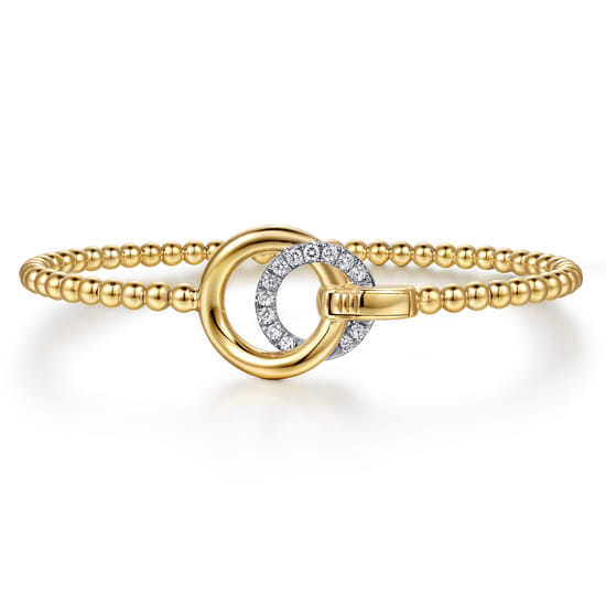 Gabriel - 14K White & Yellow Gold Bujukan and Diamond Double Circle Bangle Bracelet