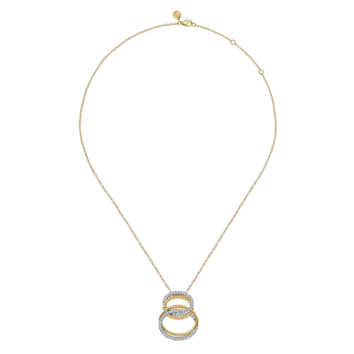 14K White & Yellow Gold Bujukan and Diamond Doule Row Link Drop Necklace 14K White & Yellow Gold Bujukan and Diamond Doule Row Link Drop Necklace