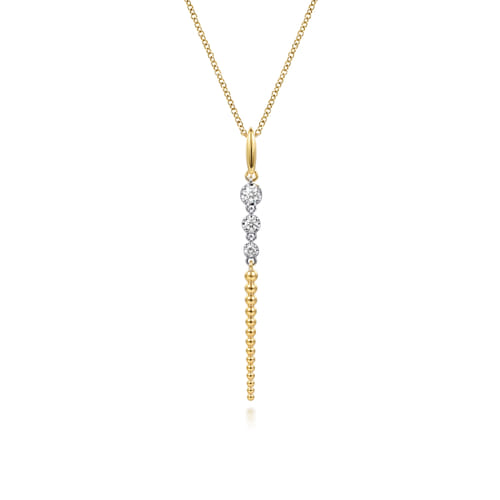14K White & Yellow Gold Bujukan and Diamond Drop Necklace