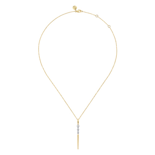 14K White & Yellow Gold Bujukan and Diamond Drop Necklace