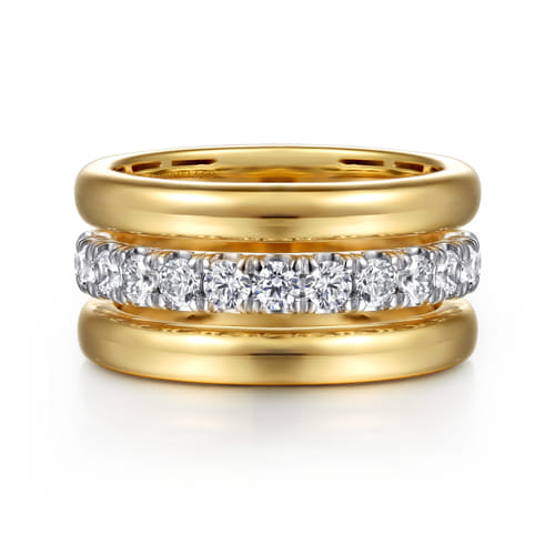 14K White & Yellow Gold Bujukan and Diamond Easy Stackable Ring 14K White & Yellow Gold Bujukan and Diamond Easy Stackable Ring