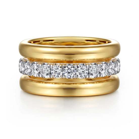14K White & Yellow Gold Bujukan and Diamond Easy Stackable Ring 14K White & Yellow Gold Bujukan and Diamond Easy Stackable Ring