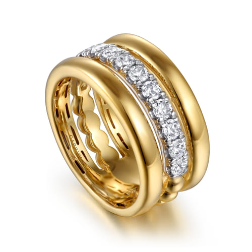 14K White & Yellow Gold Bujukan and Diamond Easy Stackable Ring 14K White & Yellow Gold Bujukan and Diamond Easy Stackable Ring
