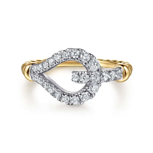 14K White & Yellow Gold Bujukan and Diamond Horseshoe Link Ring