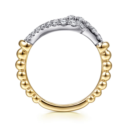 14K White & Yellow Gold Bujukan and Diamond Horseshoe Link Ring