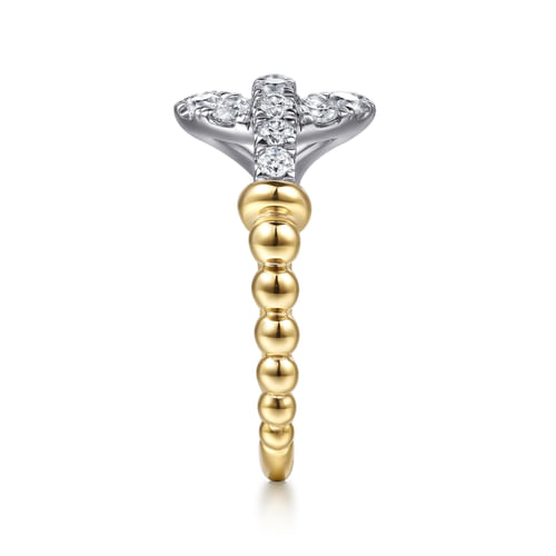 14K White & Yellow Gold Bujukan and Diamond Horseshoe Link Ring