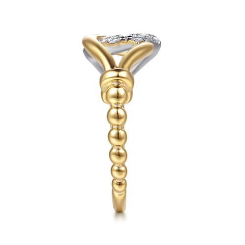 14K White & Yellow Gold Bujukan and Diamond Horseshoe Link Ring
