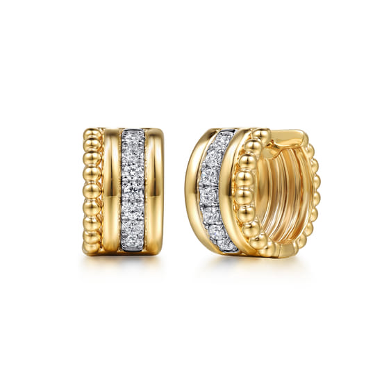 14K White & Yellow Gold Bujukan and Diamond Huggie Earrings