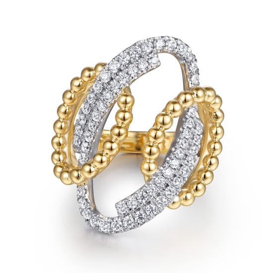 14K White & Yellow Gold Bujukan and Diamond Interlocking Link Ring 14K White & Yellow Gold Bujukan and Diamond Interlocking Link Ring