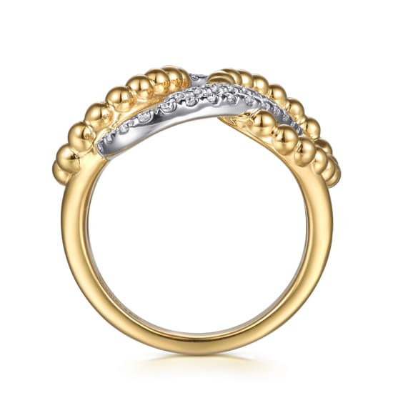 14K White & Yellow Gold Bujukan and Diamond Interlocking Link Ring angle 2 14K White & Yellow Gold Bujukan and Diamond Interlocking Link Ring angle 2
