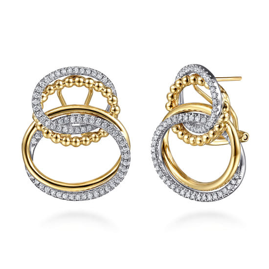 Gabriel - 14K White & Yellow Gold Bujukan and Diamond Interlocking link Stud Earrings