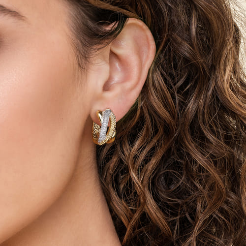 14K White & Yellow Gold Bujukan and Diamond Intricate Hoop Earrings