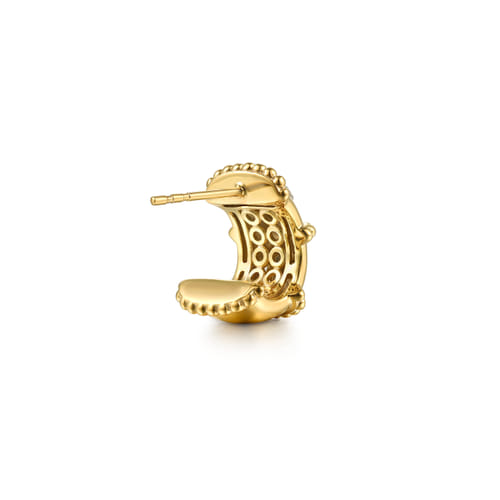 14K White & Yellow Gold Bujukan and Diamond J Hoop Earrings