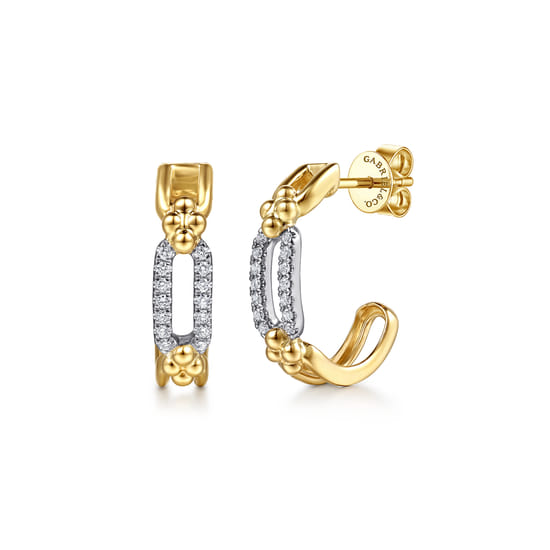 Gabriel - 14K White & Yellow Gold Bujukan and Diamond Link Intricate Hoop Earrings Gabriel - 14K White & Yellow Gold Bujukan and Diamond Link Intricate Hoop Earrings