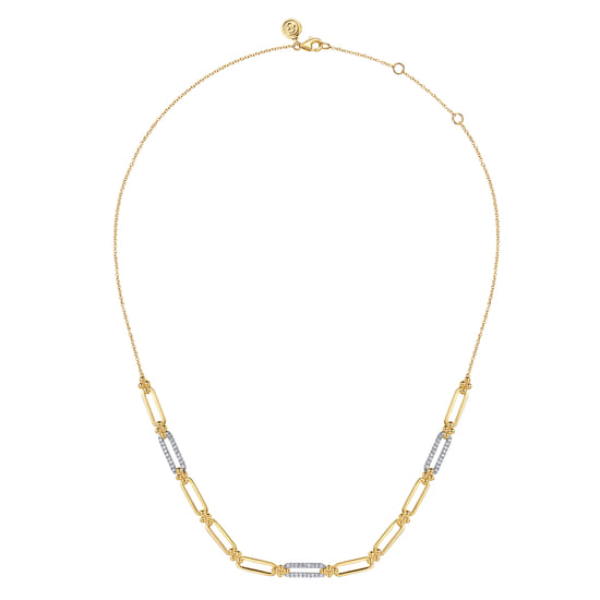 14K White & Yellow Gold Bujukan and Diamond Link Bar Necklace angle 2 14K White & Yellow Gold Bujukan and Diamond Link Bar Necklace angle 2