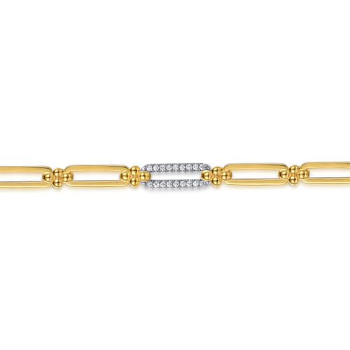 14K White & Yellow Gold Bujukan and Diamond Link Chain Bracelet