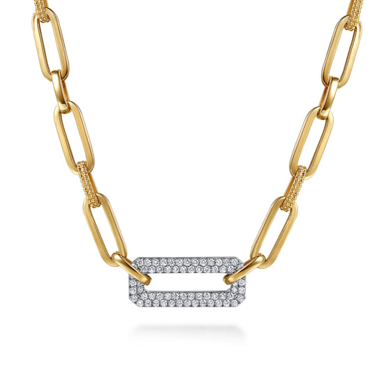 14K White & Yellow Gold Bujukan and Diamond Link Chain Necklace 14K White & Yellow Gold Bujukan and Diamond Link Chain Necklace
