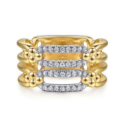 14K White & Yellow Gold Bujukan and Diamond Link Wide Band Ring