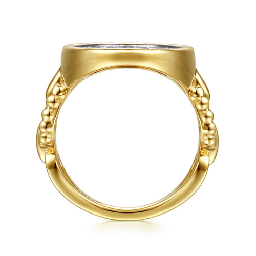 14K White & Yellow Gold Bujukan and Diamond Signet Ring