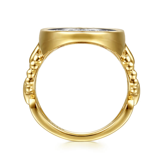 14K White & Yellow Gold Bujukan and Diamond Signet Ring angle 2