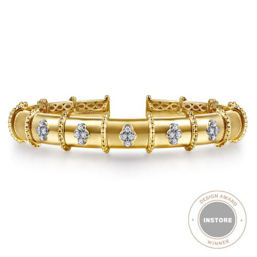 14K White & Yellow Gold Bujukan and Diamond Split Bangle Bracelet