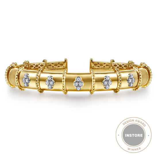 Gabriel - 14K White & Yellow Gold Bujukan and Diamond Split Bangle Bracelet