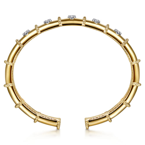 14K White & Yellow Gold Bujukan and Diamond Split Bangle Bracelet