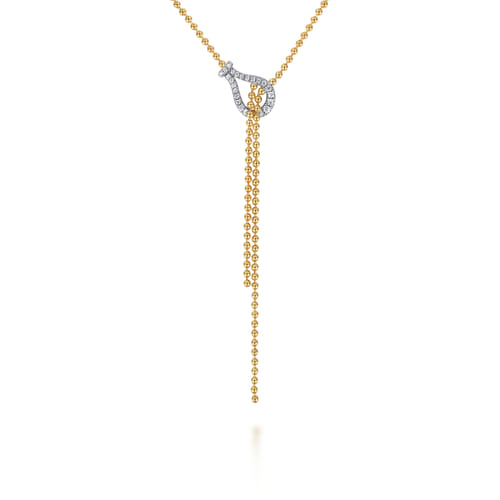 14K White & Yellow Gold Bujukan and Diamond Stirrup Y Necklace
